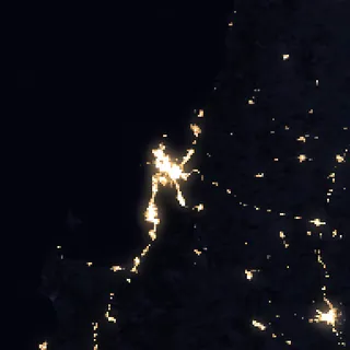 Luces nocturnas de Concepción vistas desde arriba.